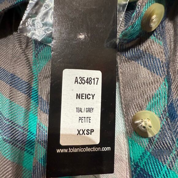 Tolani Collection Teal Gray Plaid Niecy Button Down Sz XXSP NWT - Picture 10 of 15